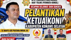 DPD PERMATA-KONSEL Ucapkan Selamat atas Pelantikan Wahyu Ade Pratama Imran sebagai Ketua KONI Konsel.