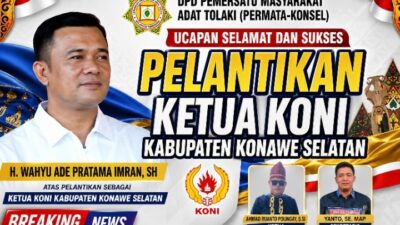 DPD PERMATA-KONSEL Ucapkan Selamat atas Pelantikan Wahyu Ade Pratama Imran sebagai Ketua KONI Konsel.